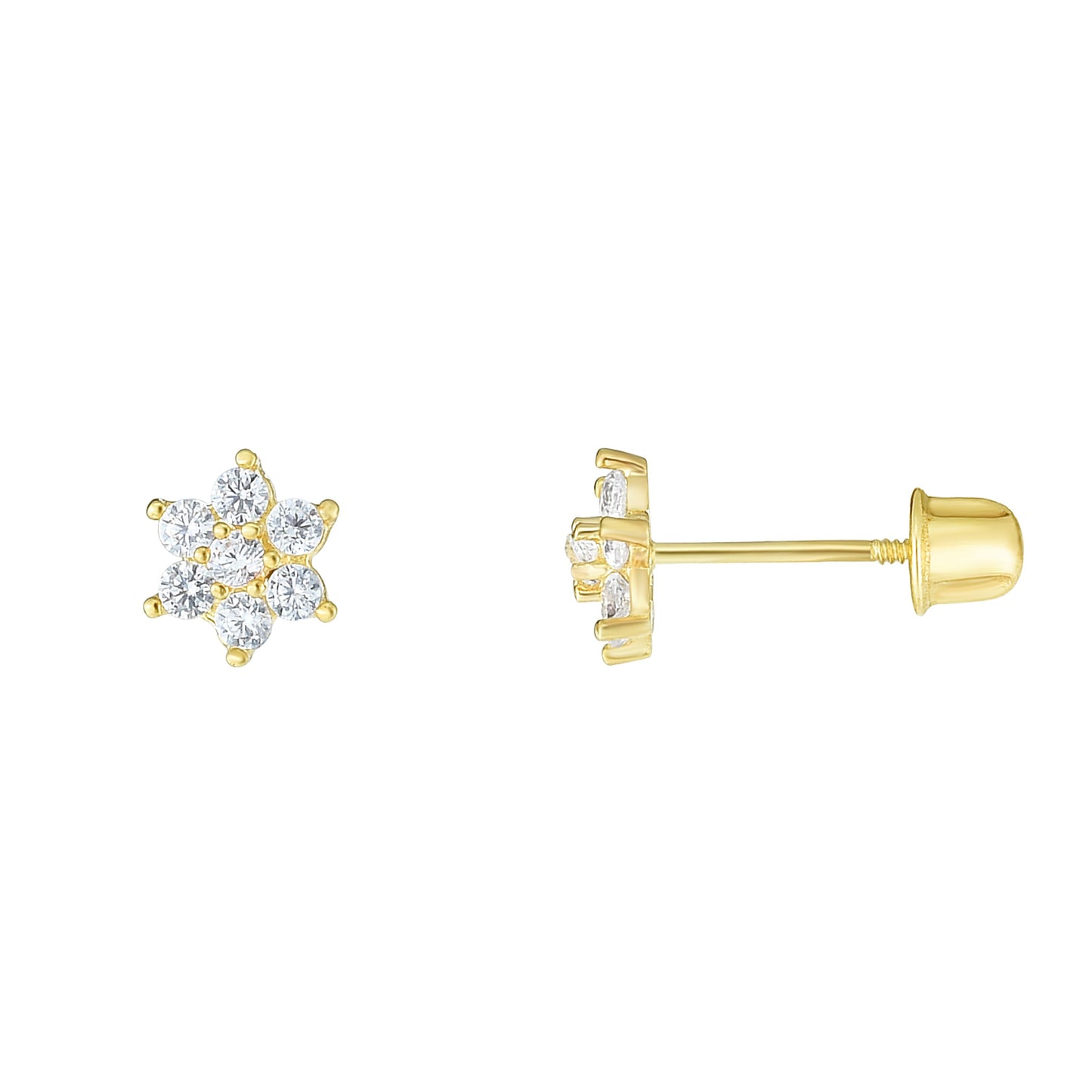 14k Gold CZ Flower Stud Earrings
