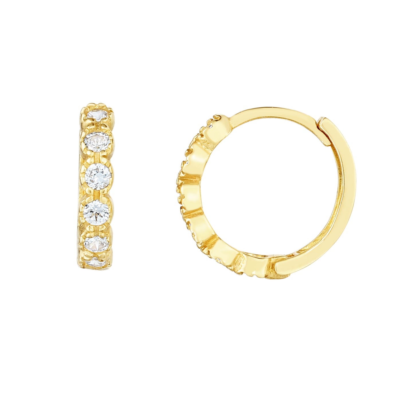 14k Gold Round CZ Huggie Earrings
