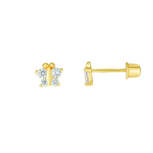 14k Gold CZ Butterfly Stud Earrings