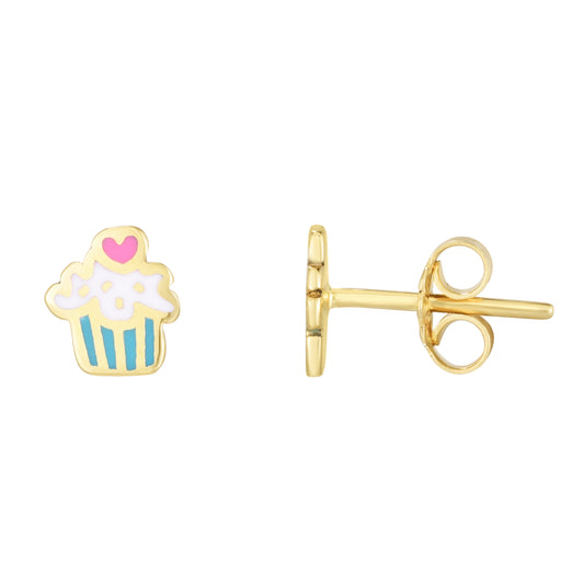 14k Gold Cupcake Enamel Stud Earrings