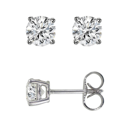 14K White Gold Round Diamond Stud Earrings