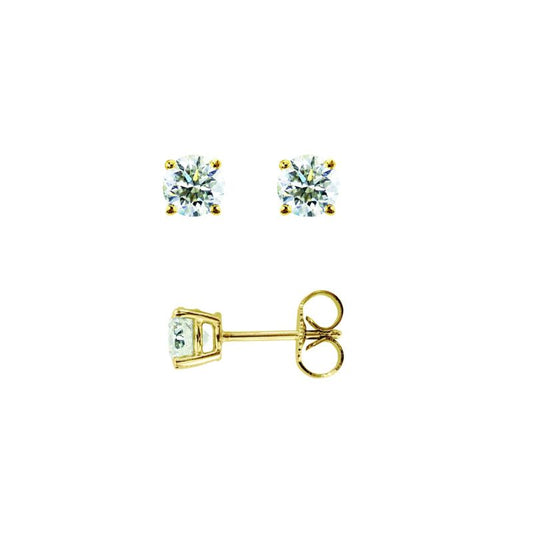 14K Gold Round Diamond Stud Earrings