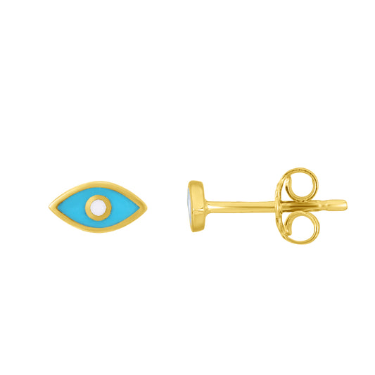 14k Gold Evil Eye Blue Stud Earrings