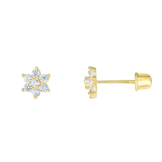 14k Gold CZ Flower Stud Earrings