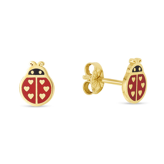 14k Gold Ladybug Enamel Stud Earrings