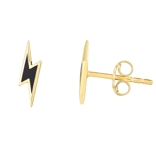 14k Gold Lightning Bolt Enamel Stud Earrings