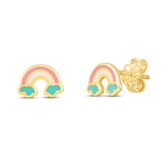 14k Gold Rainbow Stud Earrings
