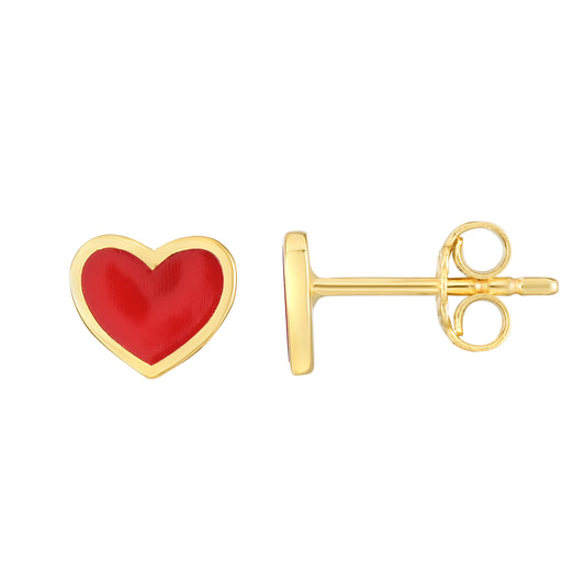 14k Gold Red Heart Enamel Stud Earrings