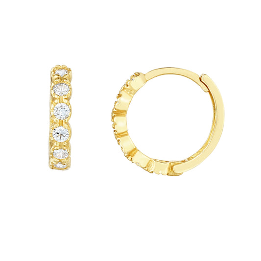14k Gold Round CZ Huggie Earrings